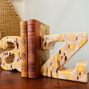 Vintage | Groovy | A to Z | Bookends | 1980 | Drip Glaze | Shelf Decor