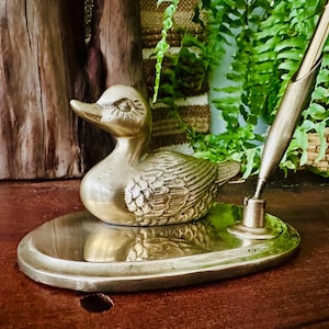 Vintage | Brass | Duck | Pen Holder |  Desk Accessory | Stand | Gift