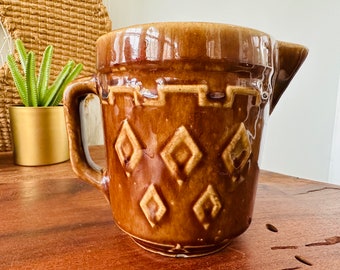 Vintage  | Monmouth | Art Pottery | Pitcher | Raised Greek Key & Diamond Pattern | Made USA | Brush Pottery