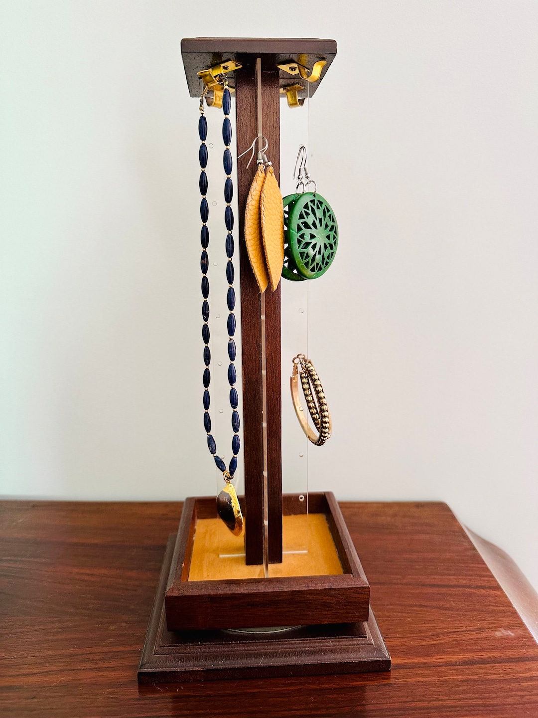 Vintage MCM Walnut Lazy Susan Jewelry Stand Display Organizer Etsy