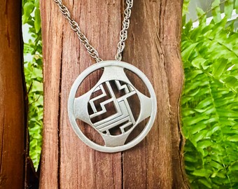 Vintage | MCM  | Mid-Century Modern | Modernist | Pewter | Geometric | Abstract | Pendant & Chain |  Artisan | signed  Kelly Waters