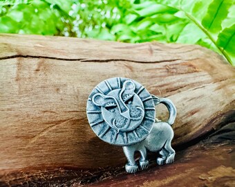 Vintage | MCM  | Smiling Lion | Modernist | Pewter | Mini | Brooch | Pin | AJR CO | Tiny | Gift Box