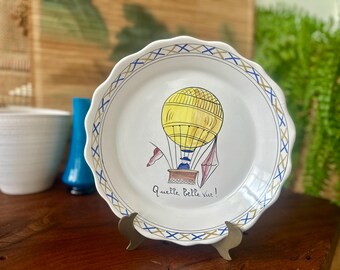 Vintage | Quelle belle Vue | Hot Air Balloon | Pie | Plate | Dish |Ceramic | Pottery | Serving | Tray | Snack | Made for Casafina