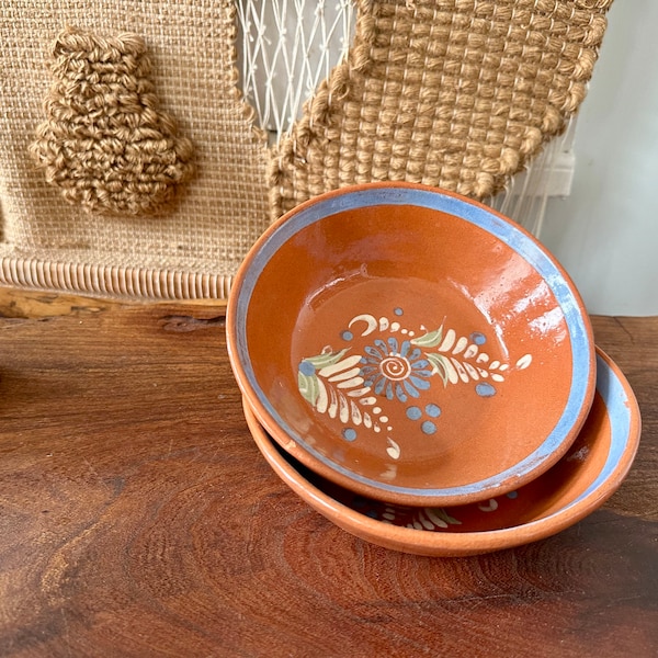 Set of 2 Vintage El Palomar Handmade Hand Painted Floral Bowls - Mexican Pottery