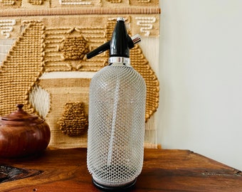 Swanky | MCM | Czechoslovakian Crystal |  Wire Mesh wrapped  | Soda Syphon Seltzer Bottle | Made by Merkuria Kovocas