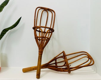 Vintage Bamboo Wicker Rattan Woven Takraw Ball Toss Game Scoop Hand lacrosse