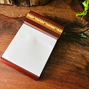 Vintage | Artisan | Inlaid | Wood | Abstract mountain Scene | USA | Note Holder | Post It