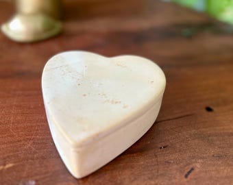Vintage Heart Shaped Sandstone Trinket Box | Hand Carved Jewelry Dish | Ring Box | Small Stone Keepsake Box