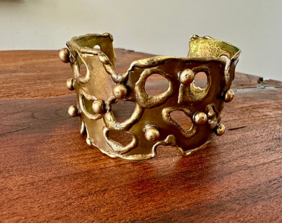 Amazing | Vintage | MCM | Brutalist | Large Cuff | Bracelet  Vintage oversized brass mod boho brutalist extra Wide cuff bracelet main image 0