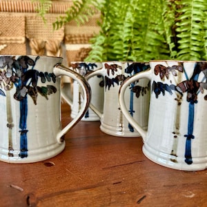 Juego de 4 tazas preciosas, estilo vintage, de cerámica, para té, café, estilo otagiri, diseño de bambú, hechas a mano