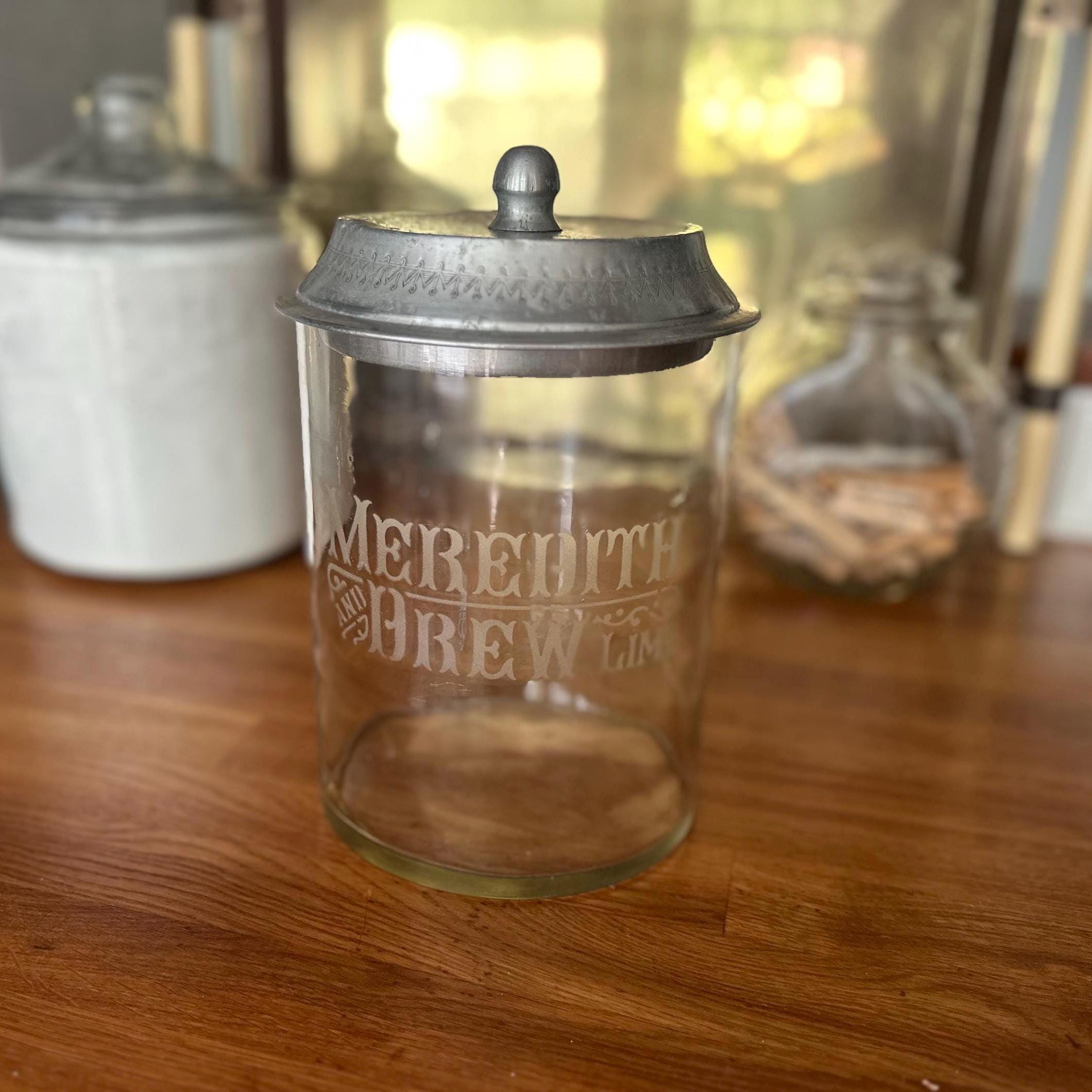 イギリスアンティーク MEREDITH AND DREW ガラスビスケットジャー