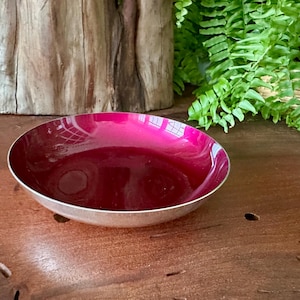 Reed & Barton | Silver Plate Bowl | Mid Century Modern | MCM | Magenta Enamel Ring Dish | Danish Modern Jewelry Holder | Vintage Gift Decor