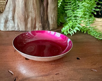 Reed & Barton | Silver Plate Bowl | Magenta Enamel Dish | Mid Century Modern | MCM | Vintage Jewelry Holder | Ring Dish | Danish Modern Vibe