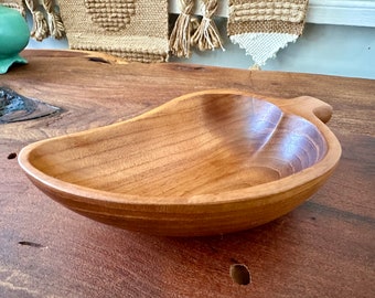 Vintage | MCM | Teak | Snack | Trinket |  Bowl | Jalapeño shaped