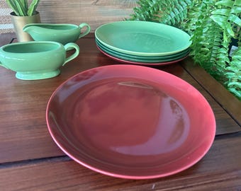 Vintage | Santa Anita Ware | California Modern |  Dinner Plate | Maroon Oxblood Red | 1940’s 1950’s  Pottery | Colorware | MCM