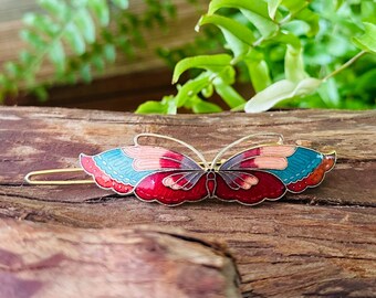 Vintage Cloisonné Enamel Butterfly Hair Barrettes – Set of 2 Hair Barrette Matching Set Cloisonne Butterfly Retro  main image 4