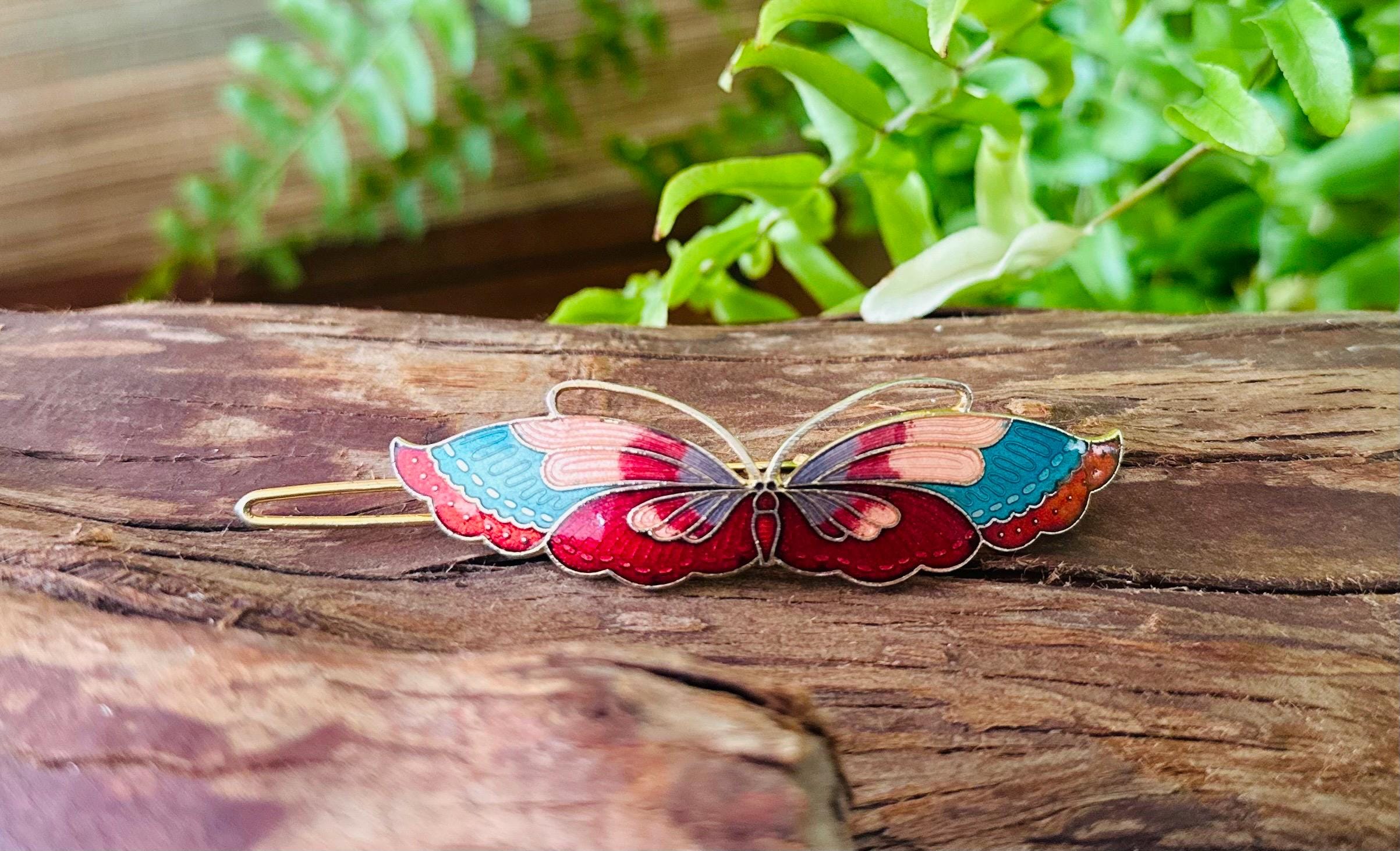 Vintage Enamel Butterfly Hair Clip - Etsy display picture 3