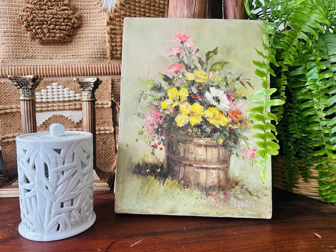 ヴィンテージ | 油絵 | バケツの中の野花 | ライオンティのサイン入り