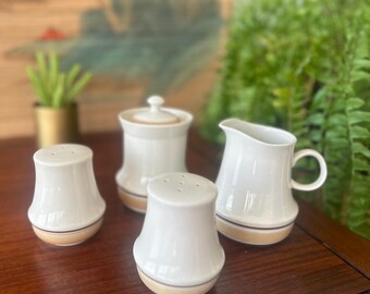 MCM | Vintage | Stoneware | Ceramic | Hearthside | Watercolors | Salt & Pepper Shakers | Cream and SugarBowl | Made in Japan | 1970’s