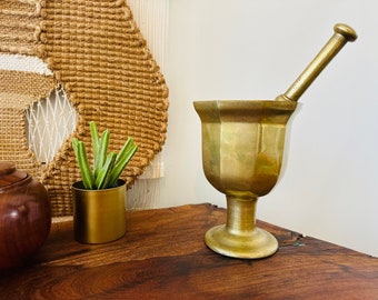 Antique | Heavy | Brass | Pestle & Mortar | Apothecary | Spice or Herb Grinder | Kitchen