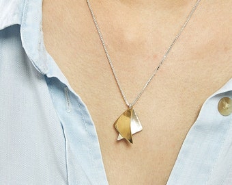 Modern Star of David Necklace: 24k Gold & Sterling Silver Magen David, Gift for Her