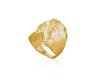 24k Gold Plated Statement Ring: Geometric Wide Band, Handmade,