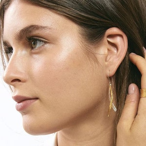 Silver and 24k Gold Plated Earrings, Dangle Earrings, Hammered Texture Earrings, Boho Earrings, Symbolic Earrings, Geometric Jewelry image 4
