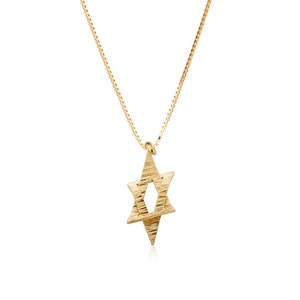 SUPPORT ISRAEL, Star of David Pendant Necklace, 3D Effect Necklace, Magen David Charm, 24k Gold Plated Jewish Jewelry, Protection Necklace