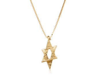 SUPPORT ISRAEL, Star of David Pendant Necklace, 3D Effect Necklace, Magen David Charm, 24k Gold Plated Jewish Jewelry, Protection Necklace