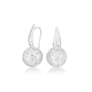 Perforated Sterling Silver Ball Dangle Earrings: Modern Hook Jewelry