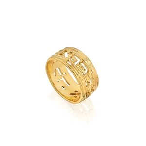 24k Gold Plated Hebrew Ring, Healing Prayer Ring, Cut Out Ring, Heal Her Now O God Prayer Ring, Jewish Wide Ring, Unisex Ring from Israel