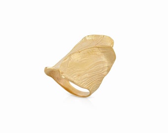 24k Gold Plated Sterling Silver Statement Ring: Textured Unisex Design,