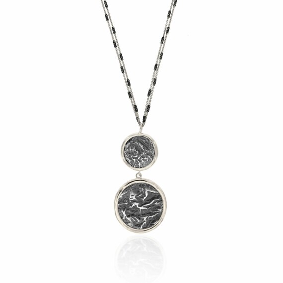 Sterling Silver Double Coin Pendant Necklace: Textured Boho