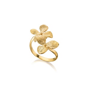 24k Gold Plated Statement Ring, Orchid Ring for Women, Textured Finish Ring, Dainty Floral Ring, Flower Design, Boho Style, Birthday Gift