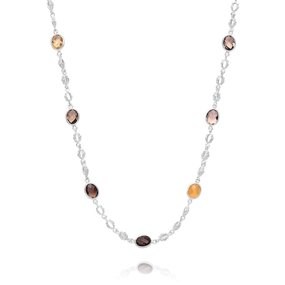 スモーキークォーツ 925 スターリングシルバーネックレス：ボヘミアン