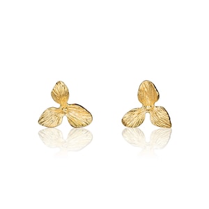 24k Gold Plated Stud Earrings, Orchid Flower Earrings, Boho Style Earrings, Textured Finish Earrings, Minimalist Earrings, Birthday Gift