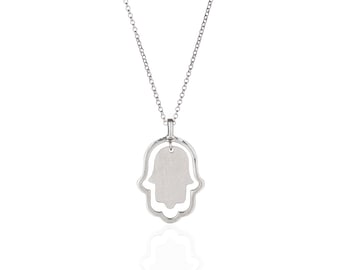 Silver Hamsa Hand Pendant Necklace, Cut-out Hamsa Charm Necklace, Jewish Protection Charm, Minimalist Pendant for Women, Dainty Luck Charm