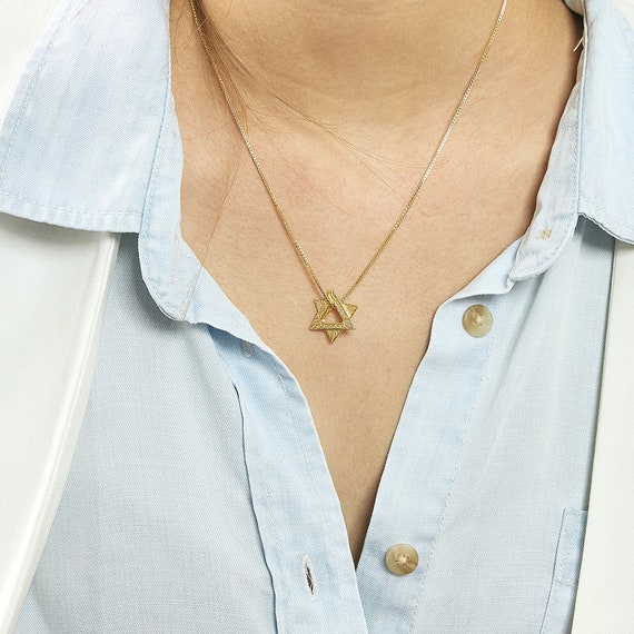 24Kゴールドのダビデの星ネックレス：スターリングシルバーのユダヤ教 