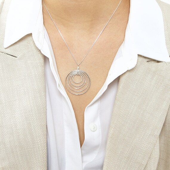 925 Sterling Silver Pendant Necklace, Multi Circle Charm 925 Sterling Silver Pendant Necklace, Multi Circle Charm