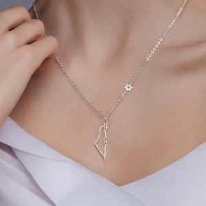 925 Sterling Silber Israel Karte Halskette mit Davidstern, Jüdischer Schmuck, Israel Anhänger, Versprechen Land Halskette, Hebräischer Schmuck Geschenk