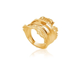 24k vergulde statement ring, symbolische ring, glanzende en getextureerde afwerking ring, minimalistische ring voor vrouwen, Boho stijl sieraden, verjaardagscadeau