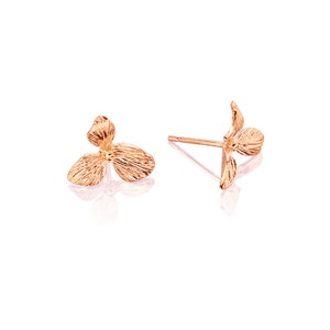 24k Rose Gold Plated Stud Earrings, Floral Earrings, Three Petal Earrings, Orchid Stud Earrings, Textured Finish Design, Symbolic Jewelry