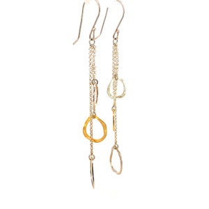 Hammered Sterling Silver Dangle Earrings: 24k Gold Plated Boho Charms