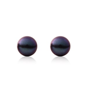 Black Pearl Stud Earrings: 9mm Sterling Silver Button Pearls