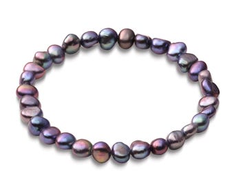 Black Baroque Pearl Bracelet: Handcrafted Elastic Stretch Bracelet,