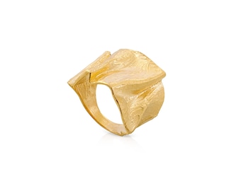 24k Gold Plated Statement Ring: Handmade Textured Sterling Silver,