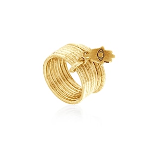 24k Gold Plated Hamsa Hand Ring: Sterling Silver Multi Band, Jewish Jewelry