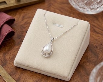Collar con colgante de perla en forma de lágrima de plata de ley: Joyería elegante y delicada, collar de perlas Megemeria