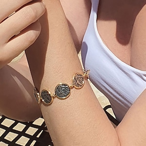 24k Gold Plated Ancient Coin Bracelet, Symbolic Coin Bracelet, Gold Medallion Bracelet, Ethiopian Currency Inspired, Birthday Gift