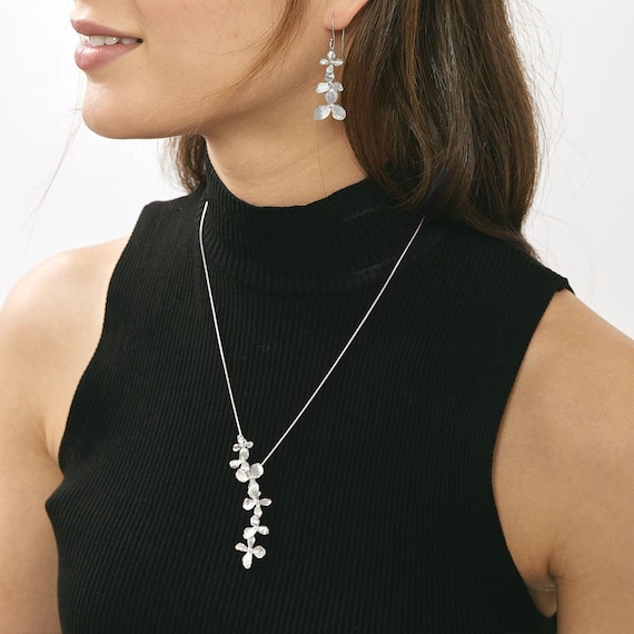 925 Sterling Silver Necklace Dangle Earrings Flower Design Charm Elegant Jewelry Set for Women Handmade Jewelry From Israel Etsy Canada